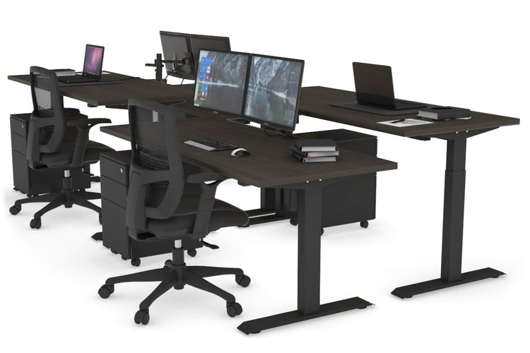 Just Right Height Adjustable 4 Person Bench Workstation [1200L x 700W] Jasonl black leg dark oak none