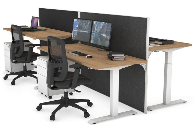 Just Right Height Adjustable 4 Person Bench Workstation [1200L x 700W] Jasonl white leg salvage oak moody charchoal (1200H x 1200W)