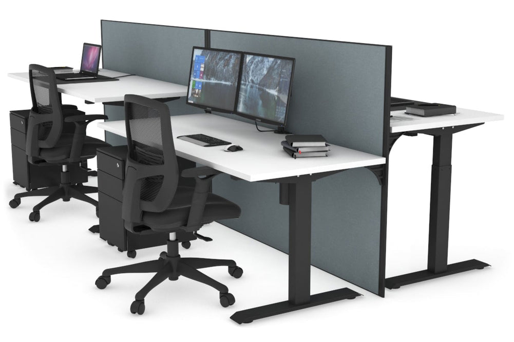 Just Right Height Adjustable 4 Person Bench Workstation [1200L x 700W]-black leg white cool grey (1200H x 1200W)