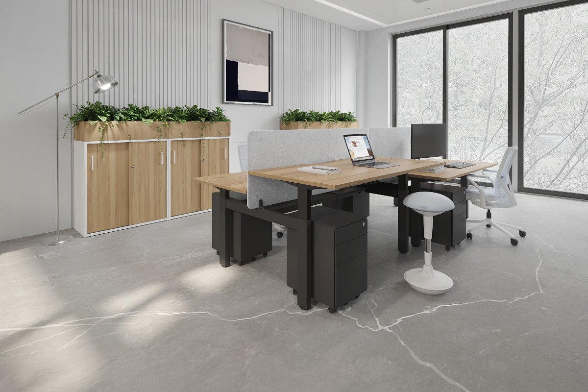 Just Right Height Adjustable 4 Person Bench Workstation [1200L x 800W with Cable Scallop] Jasonl 