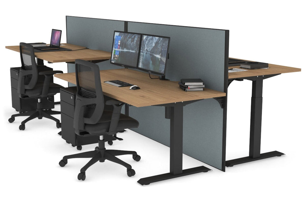 Just Right Height Adjustable 4 Person Bench Workstation [1200L x 800W with Cable Scallop]-black leg salvage oak cool grey (1200H x 1200W)