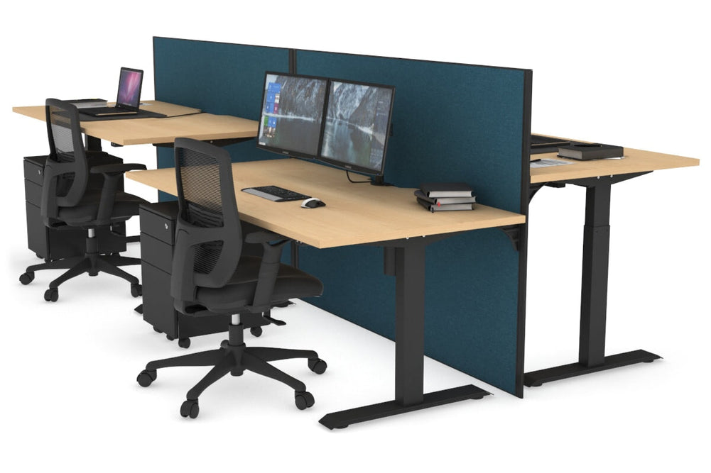 Just Right Height Adjustable 4 Person Bench Workstation [1200L x 800W with Cable Scallop]-black leg maple deep blue (1200H x 1200W)