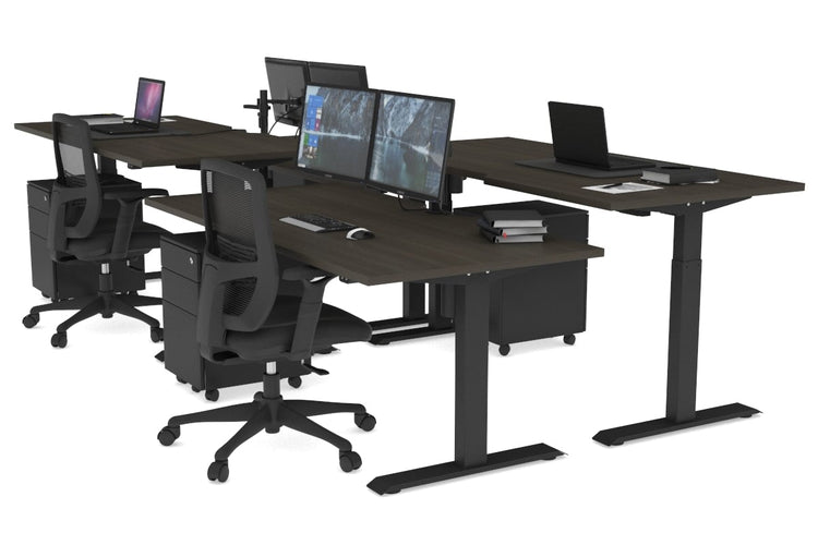 Just Right Height Adjustable 4 Person Bench Workstation [1200L x 800W with Cable Scallop] Jasonl black leg dark oak none
