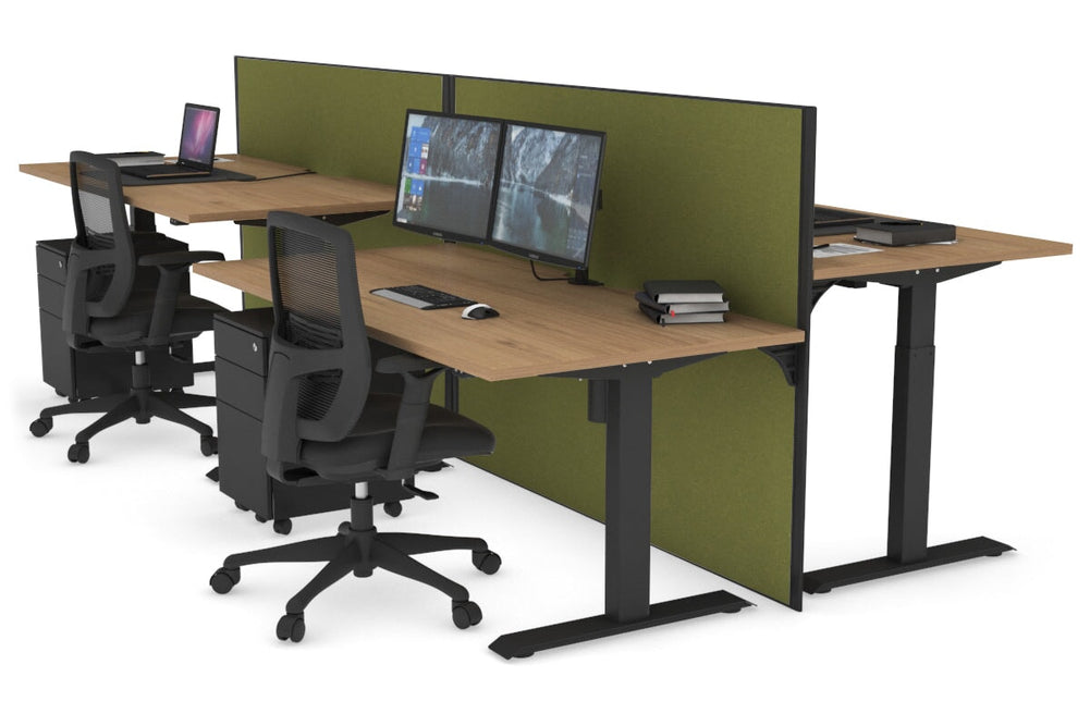 Just Right Height Adjustable 4 Person Bench Workstation [1200L x 800W with Cable Scallop]-black leg salvage oak green moss (1200H x 1200W)