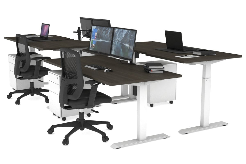 Just Right Height Adjustable 4 Person Bench Workstation [1200L x 800W with Cable Scallop]-white leg dark oak none