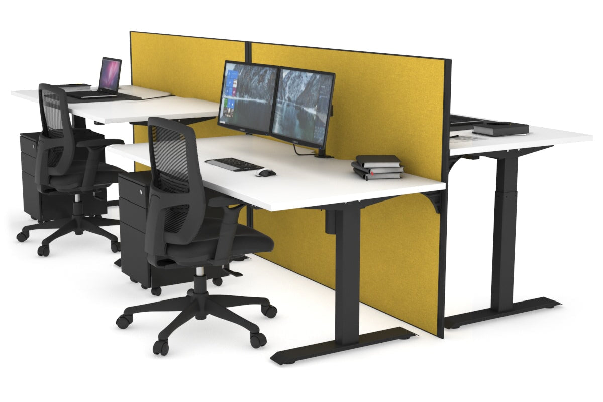 Just Right Height Adjustable 4 Person Bench Workstation [1200L x 800W with Cable Scallop] Jasonl black leg white mustard yellow (1200H x 1200W)