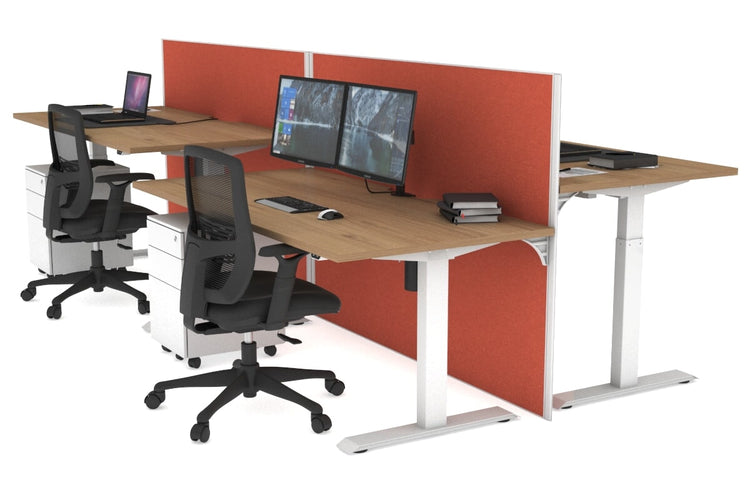 Just Right Height Adjustable 4 Person Bench Workstation [1200L x 800W with Cable Scallop] Jasonl white leg salvage oak orange squash (1200H x 1200W)