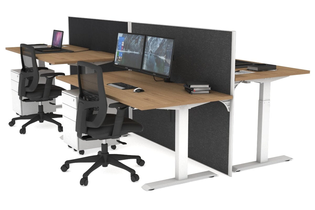 Just Right Height Adjustable 4 Person Bench Workstation [1200L x 800W with Cable Scallop]-white leg salvage oak moody charcoal (1200H x 1200W)