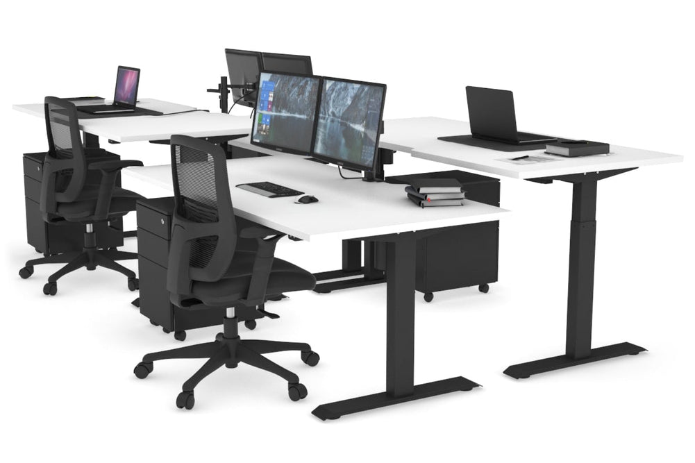 Just Right Height Adjustable 4 Person Bench Workstation [1200L x 800W with Cable Scallop]-black leg white none
