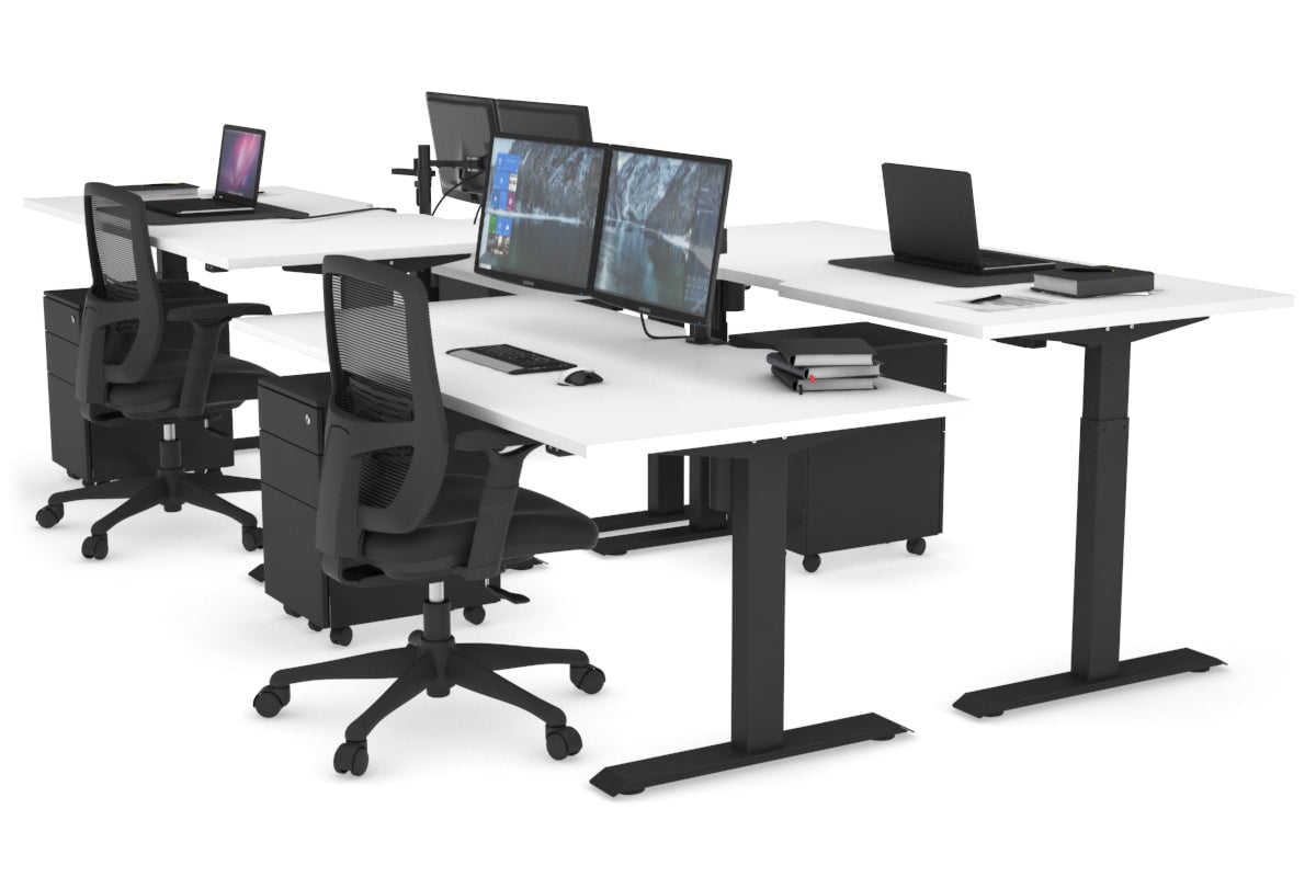Just Right Height Adjustable 4 Person Bench Workstation [1200L x 800W with Cable Scallop] Jasonl black leg white none