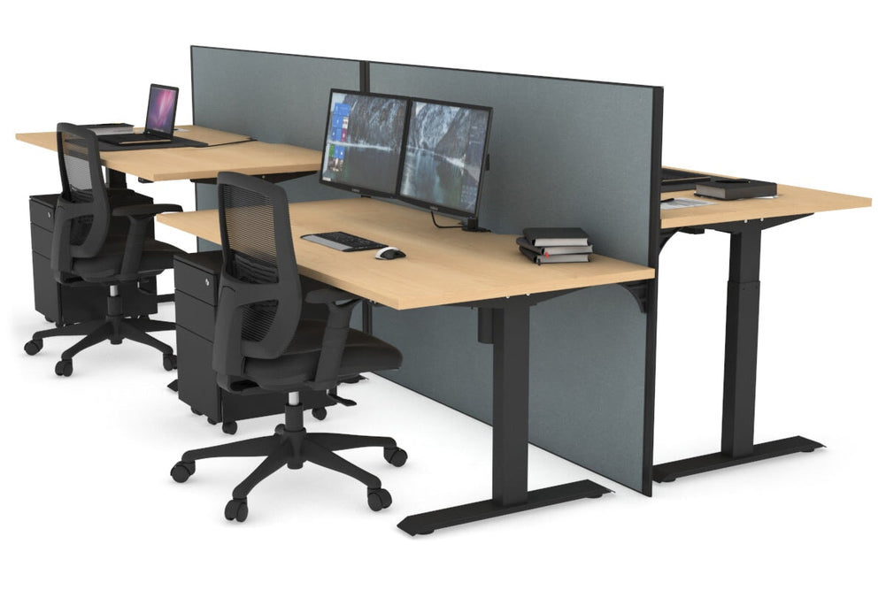 Just Right Height Adjustable 4 Person Bench Workstation [1200L x 800W with Cable Scallop]-black leg maple cool grey (1200H x 1200W)
