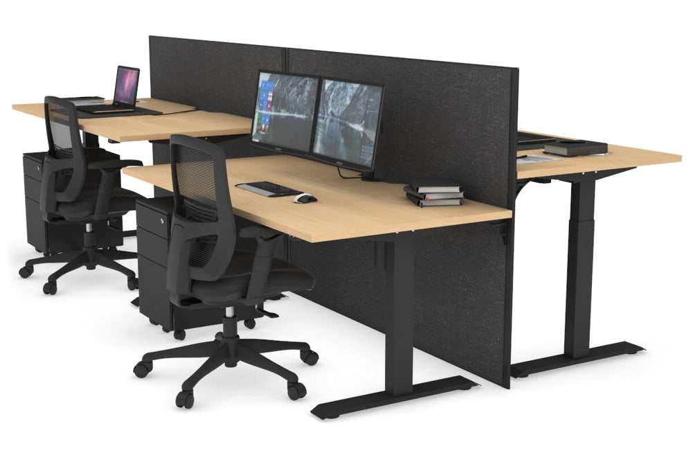 Just Right Height Adjustable 4 Person Bench Workstation [1200L x 800W with Cable Scallop]-black leg maple moody charcoal (1200H x 1200W)