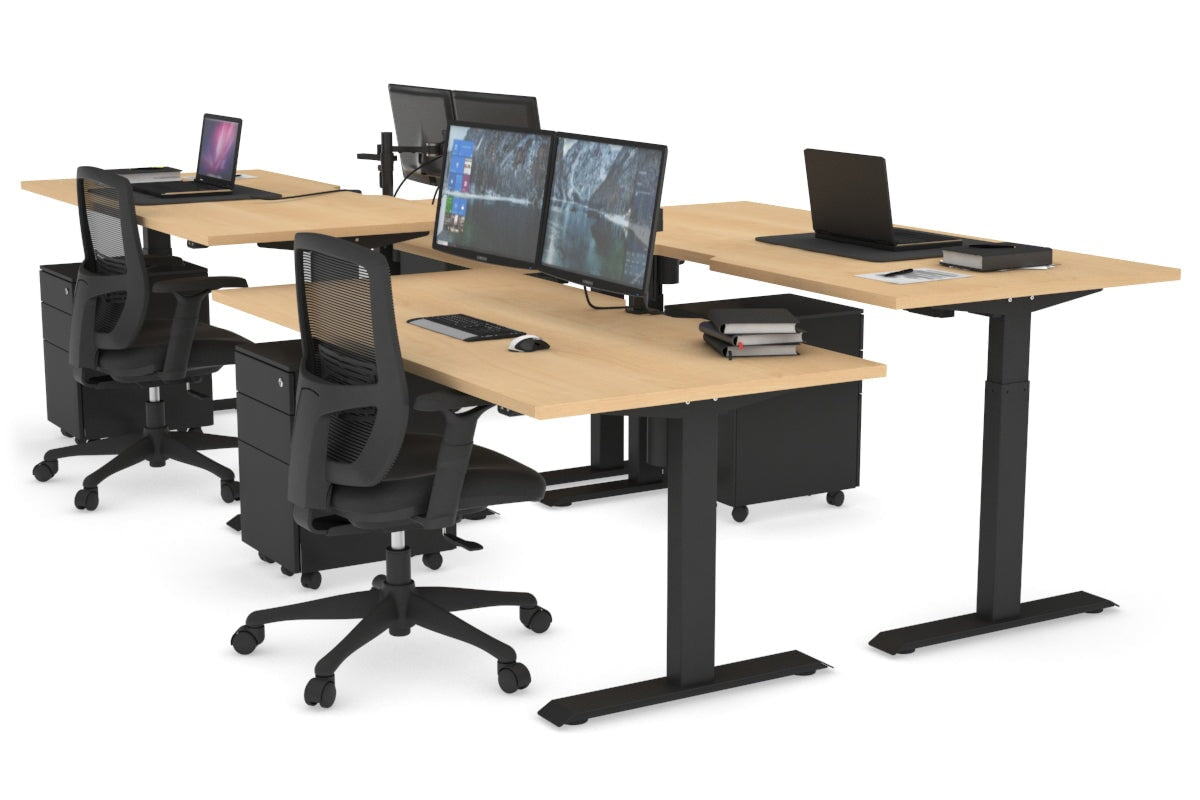 Just Right Height Adjustable 4 Person Bench Workstation [1200L x 800W with Cable Scallop] Jasonl black leg maple none