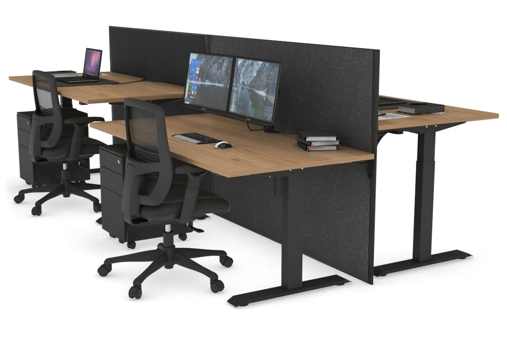Just Right Height Adjustable 4 Person Bench Workstation [1200L x 800W with Cable Scallop]-black leg salvage oak moody charcoal (1200H x 1200W)