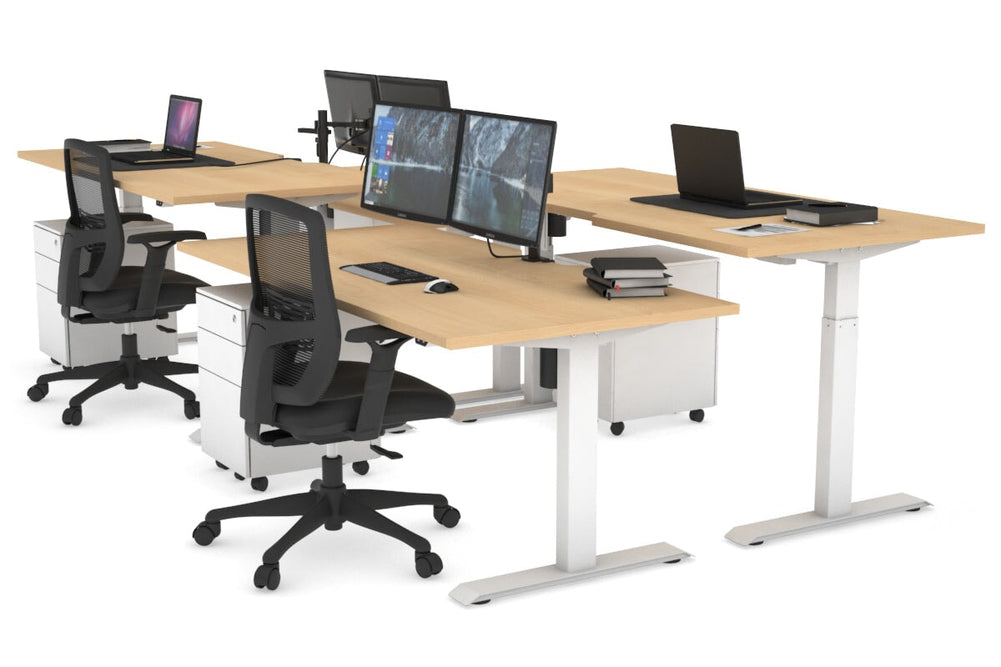 Just Right Height Adjustable 4 Person Bench Workstation [1200L x 800W with Cable Scallop]-white leg maple none