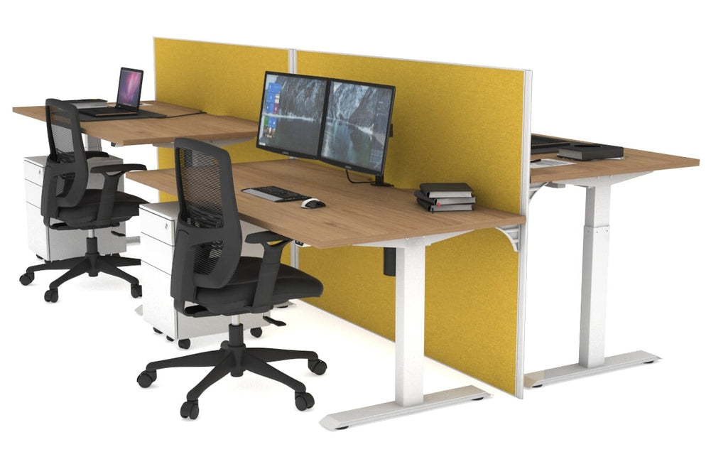 Just Right Height Adjustable 4 Person Bench Workstation [1200L x 800W with Cable Scallop]-white leg salvage oak mustard yellow (1200H x 1200W)