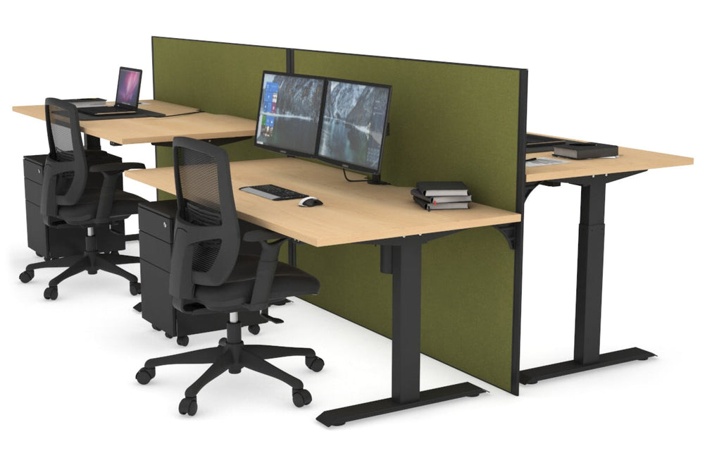 Just Right Height Adjustable 4 Person Bench Workstation [1200L x 800W with Cable Scallop]-black leg maple green moss (1200H x 1200W)