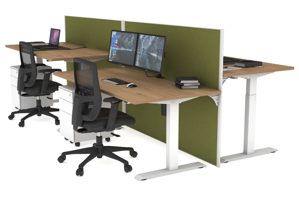 Just Right Height Adjustable 4 Person Bench Workstation [1200L x 800W with Cable Scallop] Jasonl white leg salvage oak green moss (1200H x 1200W)