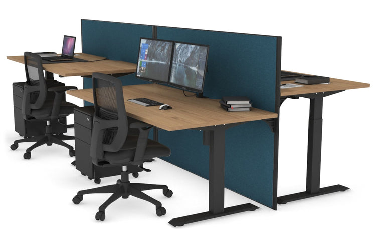 Just Right Height Adjustable 4 Person Bench Workstation [1200L x 800W with Cable Scallop] Jasonl black leg salvage oak deep blue (1200H x 1200W)