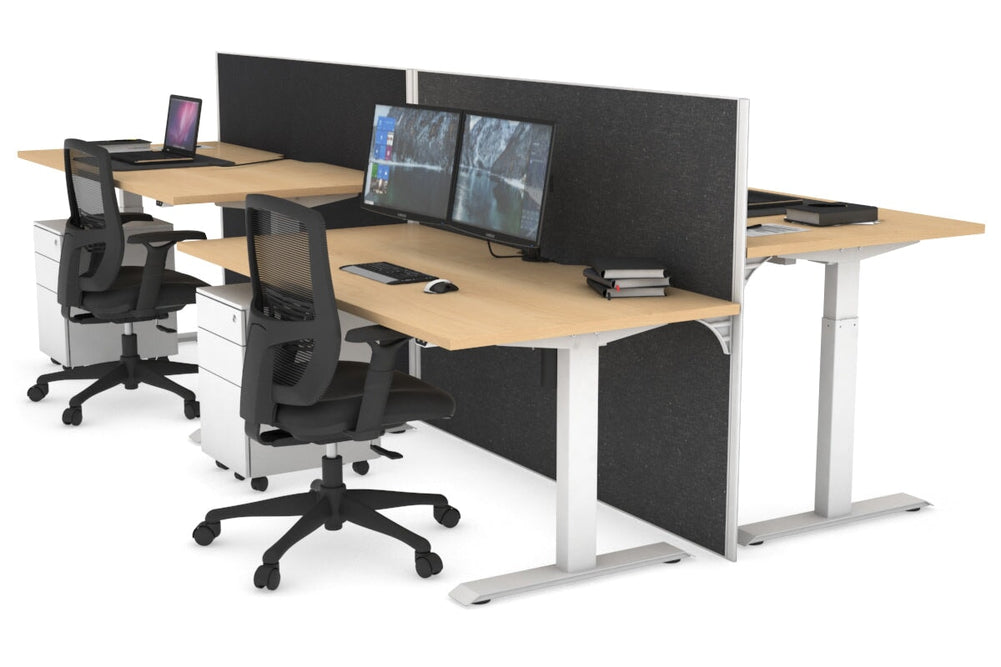 Just Right Height Adjustable 4 Person Bench Workstation [1200L x 800W with Cable Scallop]-white leg maple moody charcoal (1200H x 1200W)