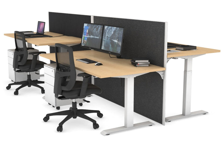 Just Right Height Adjustable 4 Person Bench Workstation [1200L x 800W with Cable Scallop] Jasonl white leg maple moody charchoal (1200H x 1200W)
