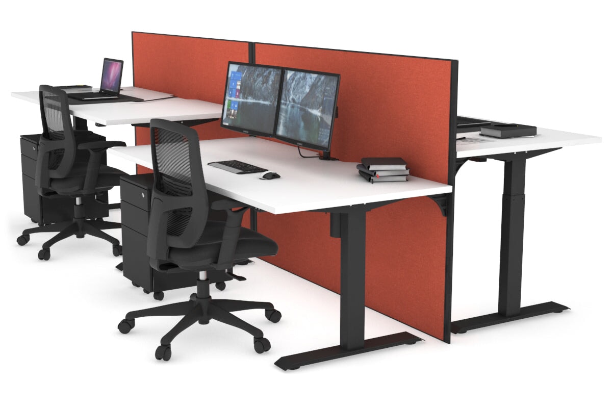 Just Right Height Adjustable 4 Person Bench Workstation [1200L x 800W with Cable Scallop] Jasonl black leg white orange squash (1200H x 1200W)
