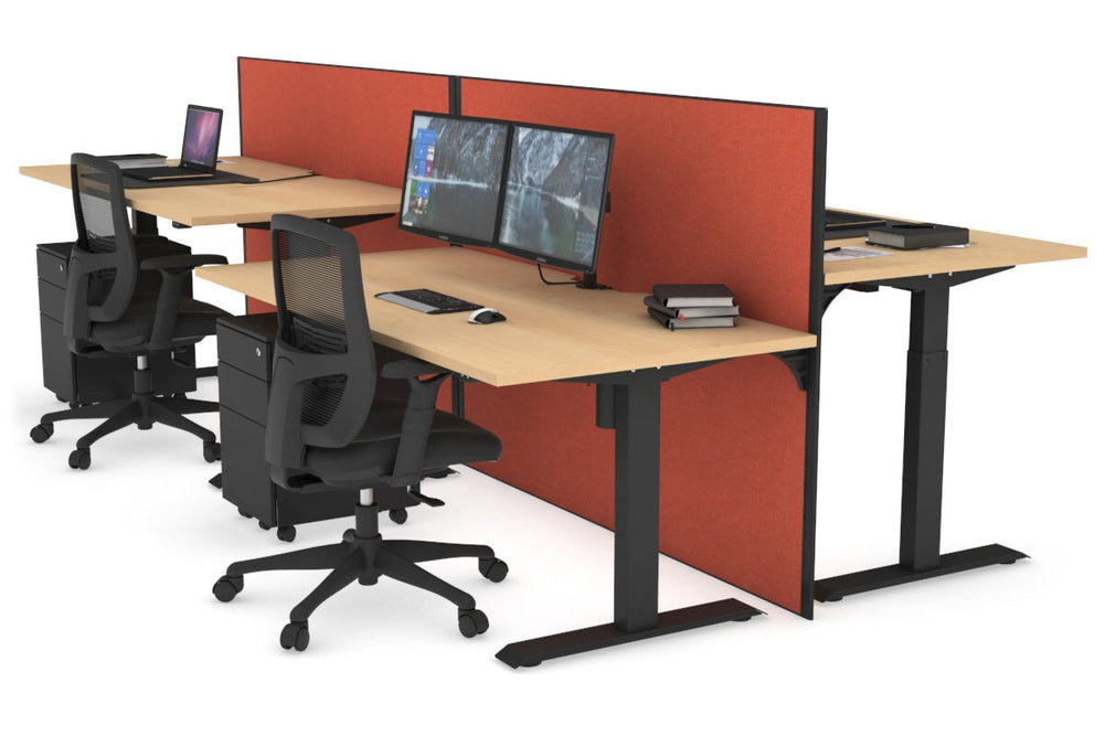 Just Right Height Adjustable 4 Person Bench Workstation [1200L x 800W with Cable Scallop]-black leg maple orange squash (1200H x 1200W)
