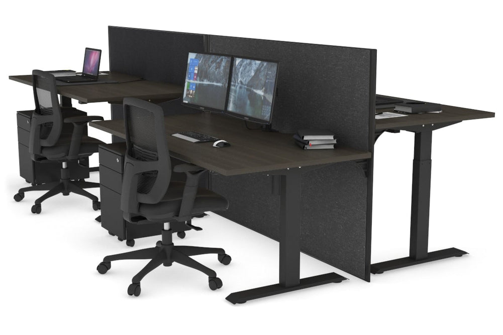 Just Right Height Adjustable 4 Person Bench Workstation [1200L x 800W with Cable Scallop]-black leg dark oak moody charcoal (1200H x 1200W)
