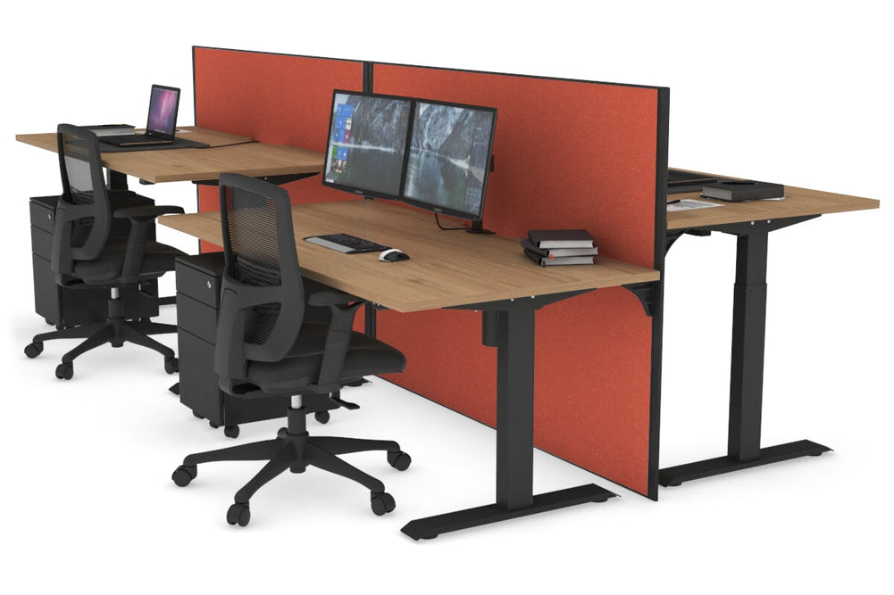 Just Right Height Adjustable 4 Person Bench Workstation [1200L x 800W with Cable Scallop]-black leg salvage oak orange squash (1200H x 1200W)
