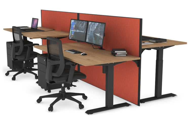 Just Right Height Adjustable 4 Person Bench Workstation [1200L x 800W with Cable Scallop] Jasonl black leg salvage oak orange squash (1200H x 1200W)