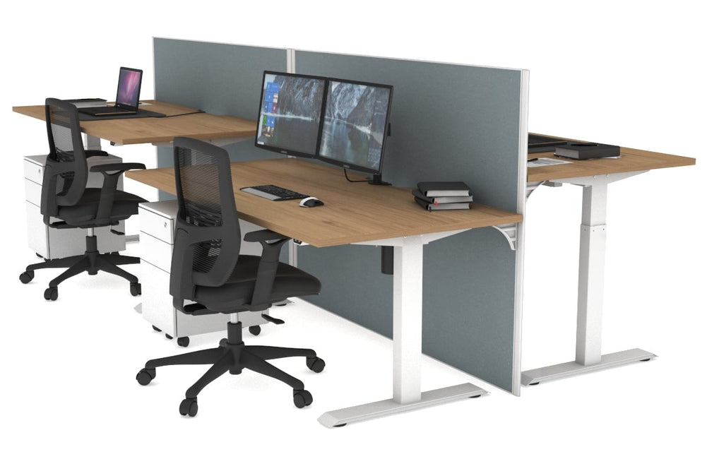 Just Right Height Adjustable 4 Person Bench Workstation [1200L x 800W with Cable Scallop]-white leg salvage oak cool grey (1200H x 1200W)