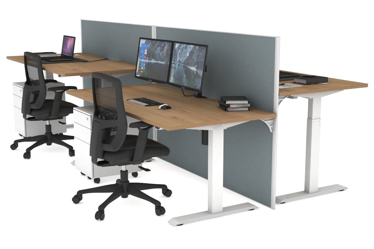 Just Right Height Adjustable 4 Person Bench Workstation [1200L x 800W with Cable Scallop] Jasonl white leg salvage oak cool grey (1200H x 1200W)