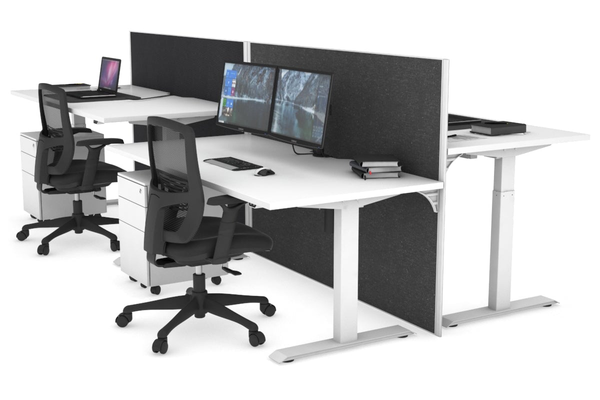 Just Right Height Adjustable 4 Person Bench Workstation [1200L x 800W with Cable Scallop] Jasonl white leg white moody charchoal (1200H x 1200W)