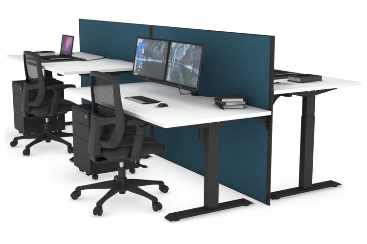 Just Right Height Adjustable 4 Person Bench Workstation [1200L x 800W with Cable Scallop] Jasonl black leg white deep blue (1200H x 1200W)