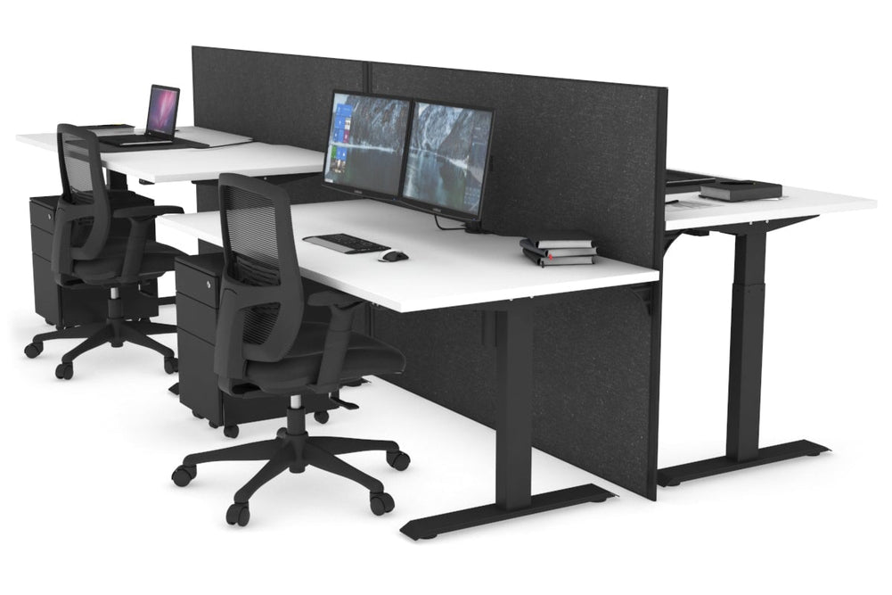 Just Right Height Adjustable 4 Person Bench Workstation [1200L x 800W with Cable Scallop]-black leg white moody charcoal (1200H x 1200W)