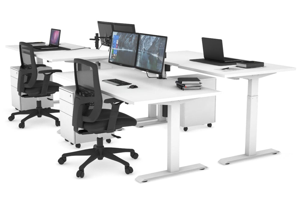 Just Right Height Adjustable 4 Person Bench Workstation [1200L x 800W with Cable Scallop]-white leg white none