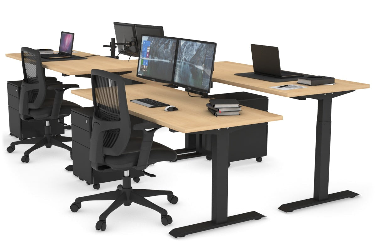 Just Right Height Adjustable 4 Person Bench Workstation [1400L x 700W] Jasonl black leg maple none