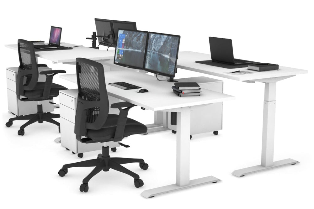 Just Right Height Adjustable 4 Person Bench Workstation [1400L x 700W]-white leg white none