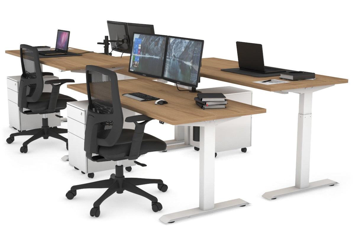 Just Right Height Adjustable 4 Person Bench Workstation [1400L x 700W] Jasonl white leg salvage oak none