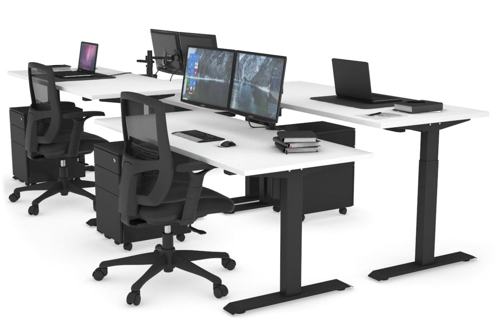 Just Right Height Adjustable 4 Person Bench Workstation [1400L x 700W]-black leg white none