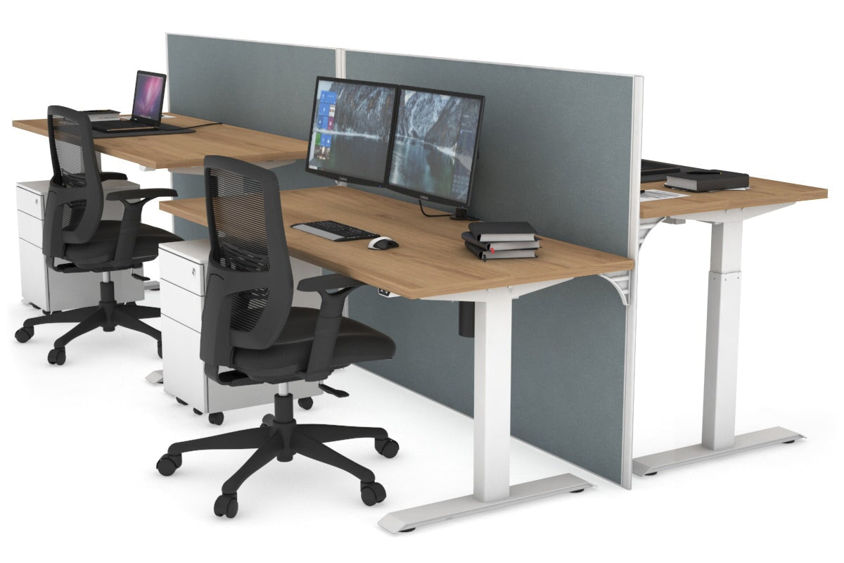 Just Right Height Adjustable 4 Person Bench Workstation [1400L x 700W] Jasonl white leg salvage oak cool grey (1200H x 1200W)