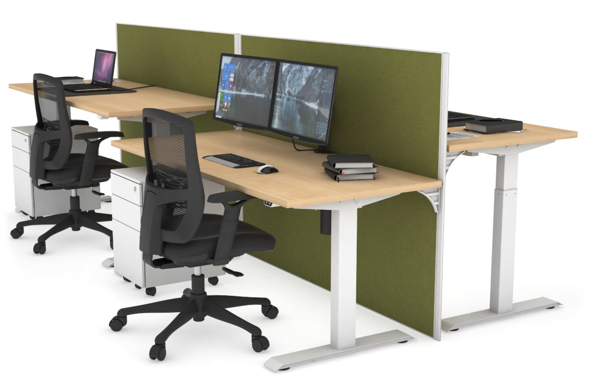 Just Right Height Adjustable 4 Person Bench Workstation [1400L x 700W] Jasonl white leg maple green moss (1200H x 1200W)