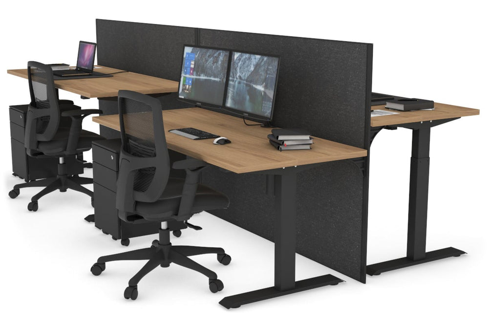 Just Right Height Adjustable 4 Person Bench Workstation [1400L x 700W]-black leg salvage oak moody charcoal (1200H x 1400W)
