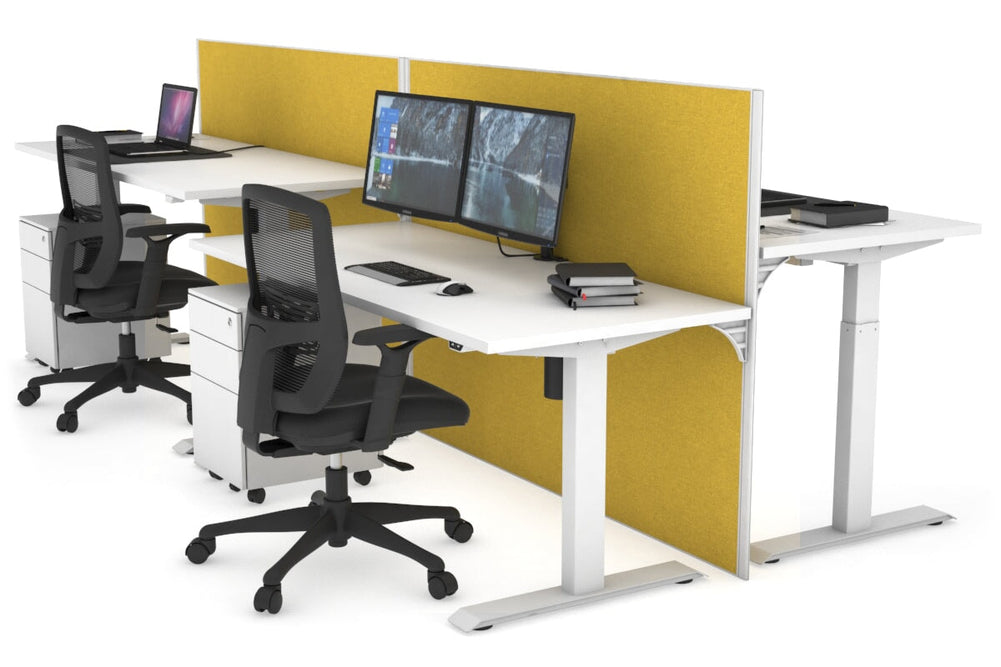 Just Right Height Adjustable 4 Person Bench Workstation [1400L x 700W]-white leg white mustard yellow (1200H x 1400W)