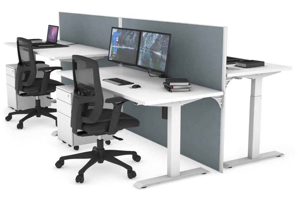 Just Right Height Adjustable 4 Person Bench Workstation [1400L x 700W]-white leg white cool grey (1200H x 1400W)