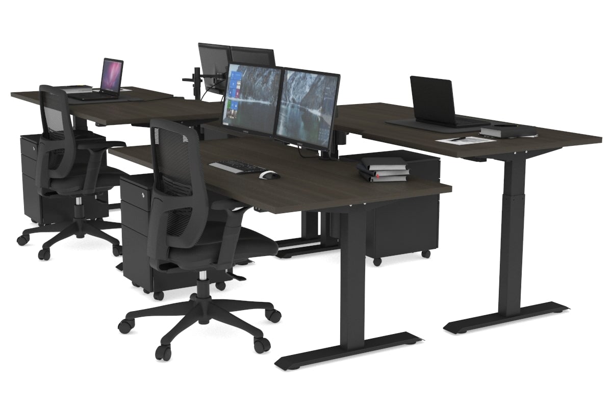 Just Right Height Adjustable 4 Person Bench Workstation [1400L x 800W with Cable Scallop] Jasonl black leg dark oak none