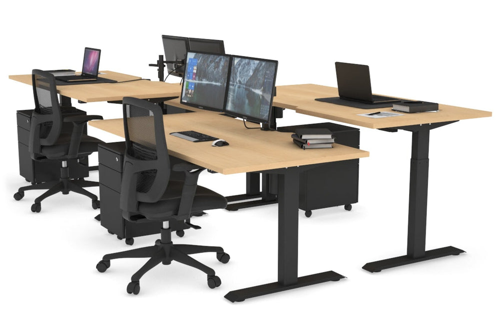 Just Right Height Adjustable 4 Person Bench Workstation [1400L x 800W with Cable Scallop]-black leg maple none