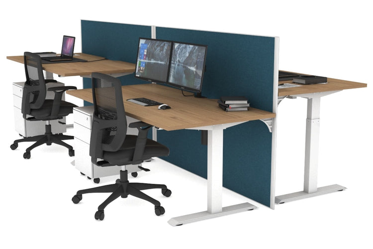 Just Right Height Adjustable 4 Person Bench Workstation [1400L x 800W with Cable Scallop] Jasonl white leg salvage oak deep blue (1200H x 1200W)