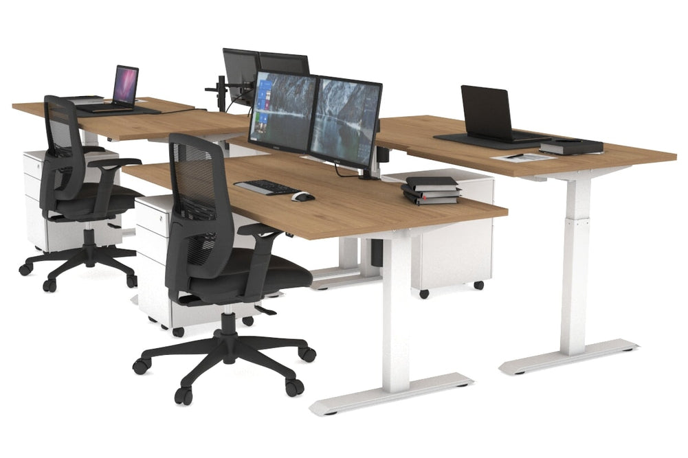 Just Right Height Adjustable 4 Person Bench Workstation [1400L x 800W with Cable Scallop]-white leg salvage oak none