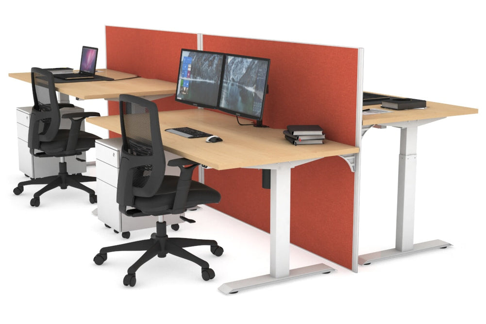 Just Right Height Adjustable 4 Person Bench Workstation [1400L x 800W with Cable Scallop]-white leg maple orange squash (1200H x 1400W)